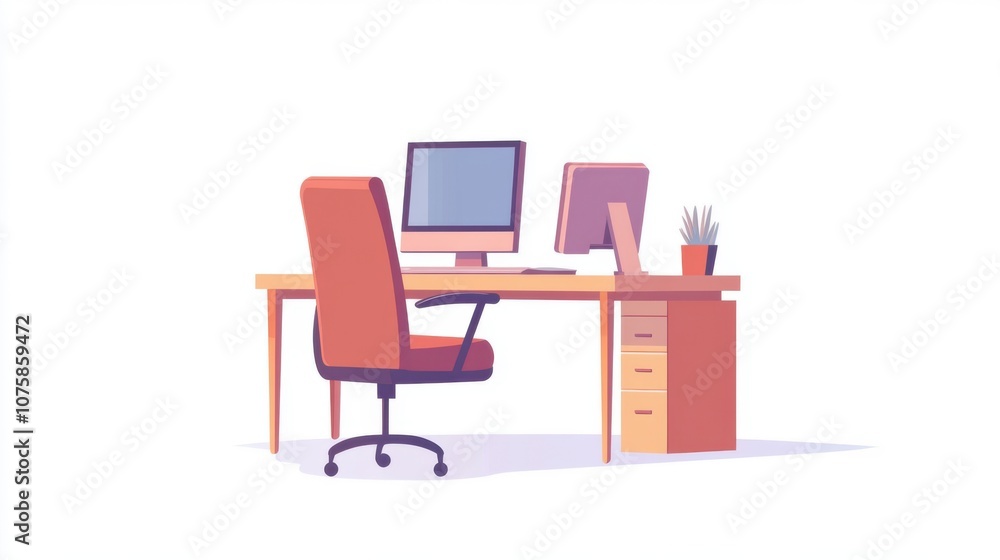 Poster simple flat vector illustration of an empty workstation with a desk