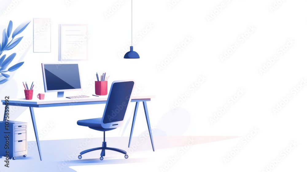 Poster simple flat vector illustration of an empty workstation with a desk