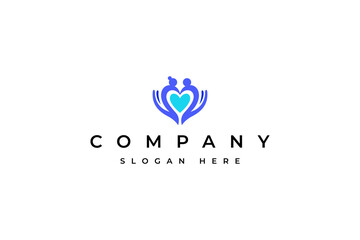 Fototapeta premium Elderly love care logo with hand combination in flat vector design style