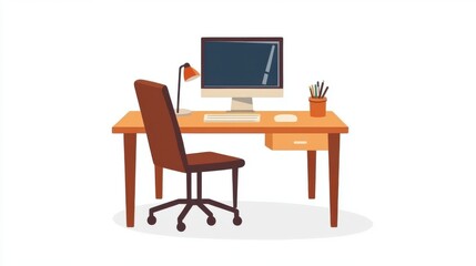 Simple flat vector illustration of a workspace: Empty desk,