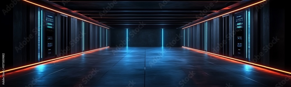 Aufkleber a futuristic data center with illuminated server racks, showcasing a sleek design with contrasting b