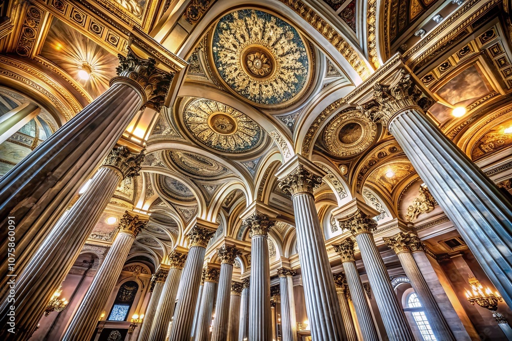 Poster captivating long exposure of intricately designed ceiling and columns showcasing architectural elega