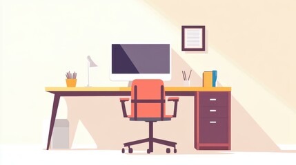 Vector illustration of an office desk with a desktop computer