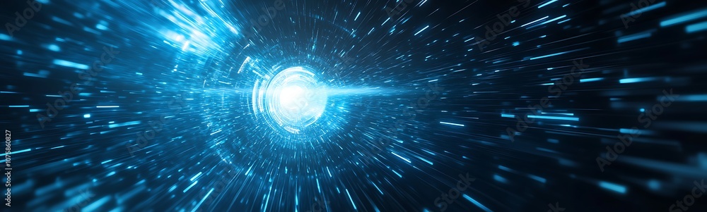Leinwandbilder a glowing blue light radiates amidst dynamic lines, creating a sense of speed and movement through a
