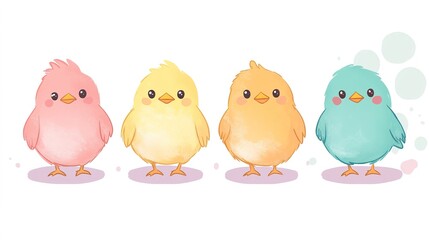 Naklejka premium one isolated colored chicken animal, kawaii style, looking to the viewer, full-body
