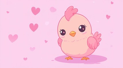 one isolated colored chicken animal, kawaii style, looking to the viewer, full-body