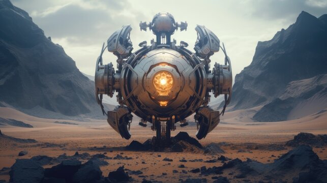 Futuristic Spaceship in a Desert Landscape