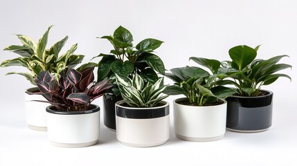 Obraz premium Variety of vibrant green plants in a decorative pot, bringing natural beauty and freshness to indoor or outdoor spaces, ideal for home decor and gardening inspiration.