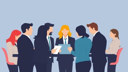 Silhouettes of business professionals in a group with varied poses and attire, team, meeting