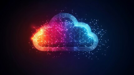 Obraz premium A digital cloud symbol with vibrant colors representing data storage and connectivity.