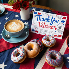 Cozy Coffee and Donuts with Veterans Day Card