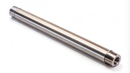 Raw stainless steel shaft on a white background, automotive, parts, manufacturing, raw materials, metals, industrial