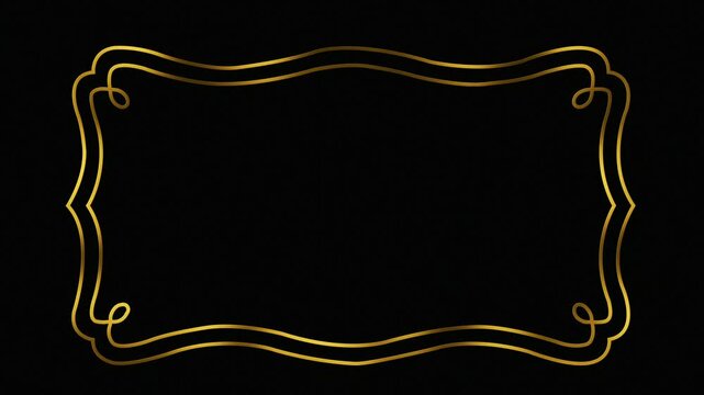 Gold square frame. Line art. Isolated on black background. Shiny glowing frame with shadows. Luxury realistic rectangle border. Decorative frame. Empty copy space for decoration, photo, banner. Simple