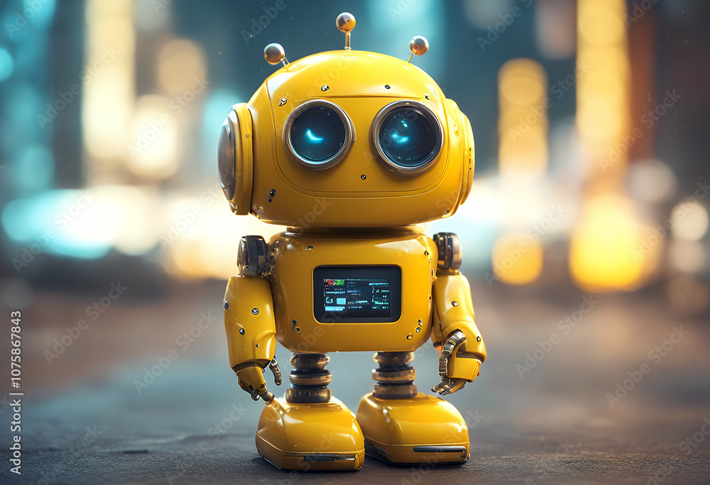 Poster avatar lper yellow symbol three creature mascot android render 3d different art set metal computer o
