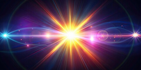 Lens flare light ray effect in a vibrant and dreamy style, Lens flare, light rays, sun beams, abstract, bokeh, glowing