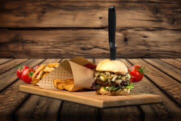 Tasty fresh cheeseburger with beef patty