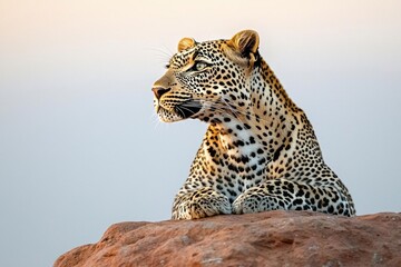 African leopard female pose in beautiful evening light