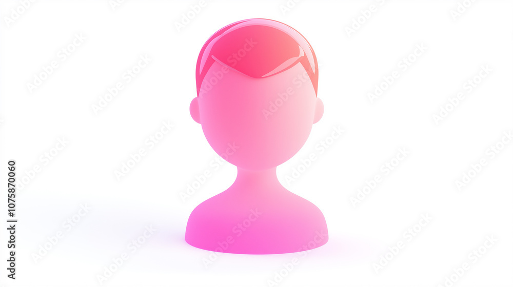 Poster pink stylized 3d person icon representing a user profile is floating on a transparent background