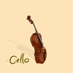 a cello musical instrument with a cream background