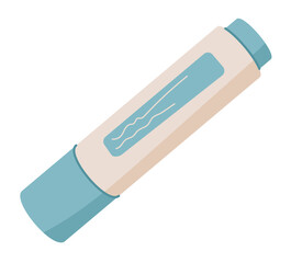 Lipstick tube sticker in colorful design represents cosmetic product for beauty and skincare. cartoon graphic style illustration showcases vibrant packaging, ideal for fashion and makeup themes.