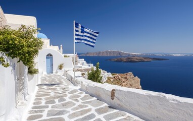 Fototapeta premium Festive observance: Happy people celebrating Greek Constitution Day, essence of national pride, collective joy in a vibrant, spirited event that highlights importance of this historic day.
