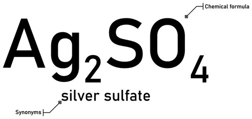 Silver sulfate chemical formula and synonyms with callout titles