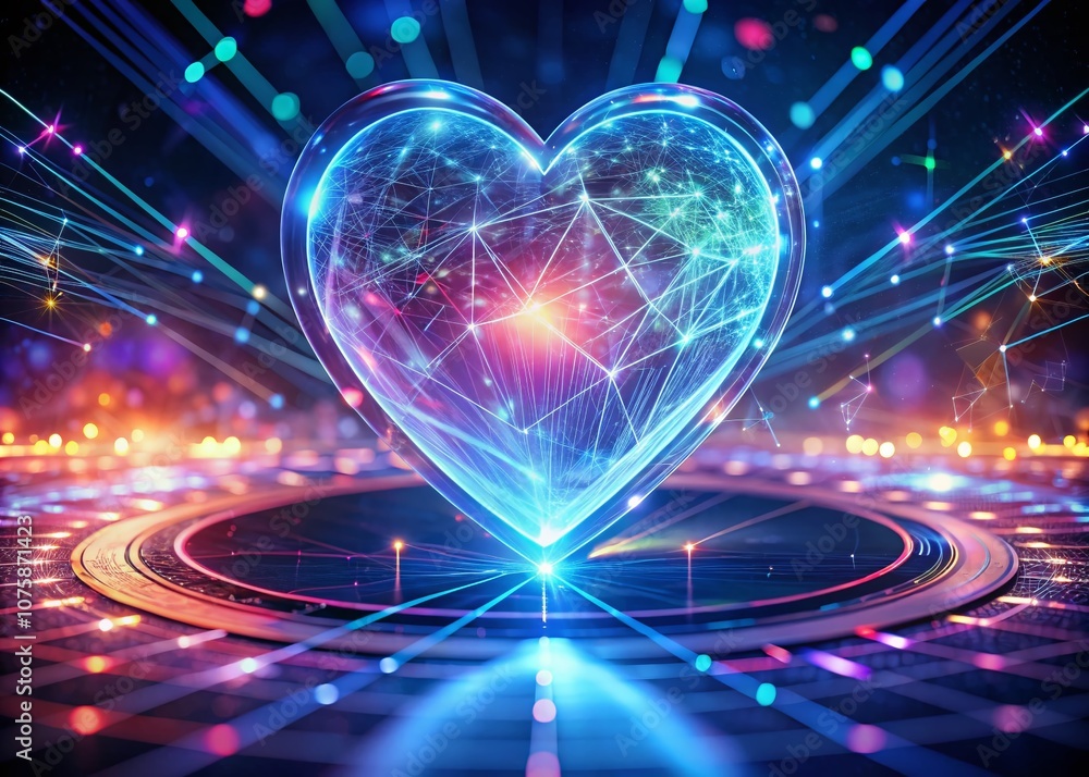 Aufkleber digital heart symbol on a futuristic interface with tilt-shift effect, showcasing connectivity, tech