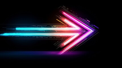 Colorful Glowing Light Beam Arrow Pointing Right on Dark Background