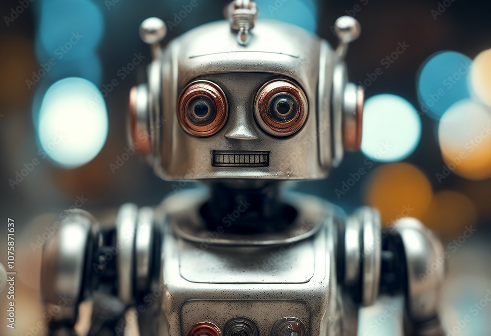 Poster style vintage metal cybernetic machine fun design robot illustration automaton look automatic automa