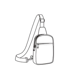 Small crossbody bags for women and men sling bag trendy chest bag with adjustable strap vector icon line art. This is an editable vector design of a crossbody bag isolated on a white background.