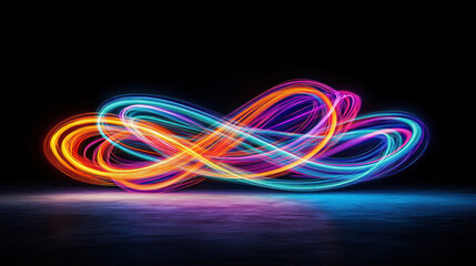 Vibrant light trails in neon colors create mesmerizing visual effect.