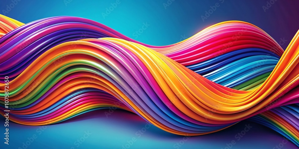 Poster dynamic wavy lines in 3d: a colorful abstract illustration representing fluidity and motion in moder
