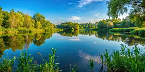 Tranquil lake surrounded by lush vegetation in Hortob?gy National Park, Hortob?gy, National Park, Lake, Water, Reflection