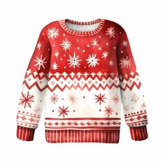 Festive Watercolor Sweater with Holiday Patterns on White Background