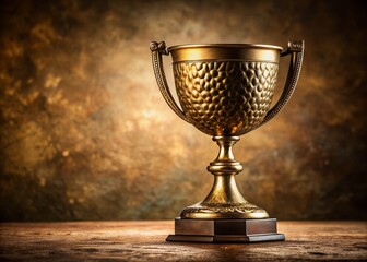 Elegant Hammered Bronze Chalice Trophy with Ornate Base Against a Smooth Tan Background for Product Photography Showcase