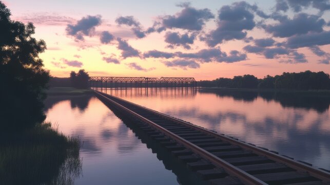 A high-resolution view of railway tracks crossing a tranquil