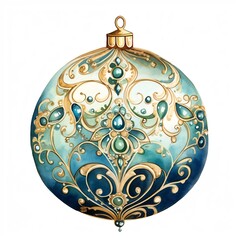 Fototapeta premium Intricate Watercolor Bauble Ornament Hanging Gracefully on White Background