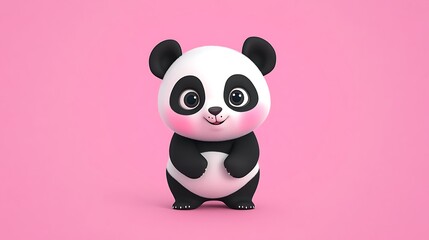 Naklejka premium A cute cartoon panda character with a friendly expression against a pink background.
