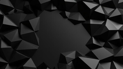 Abstract dark futuristic surface with black three dimensional tetrahedrons background, 3d, background
