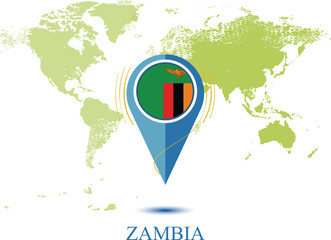 Naklejka premium map with magnified ZAMBIA. map of my current position, map pointer icon isolated on white background ZAMBIA state flag. map vector illustration, Map pin ZAMBIA flag.eps