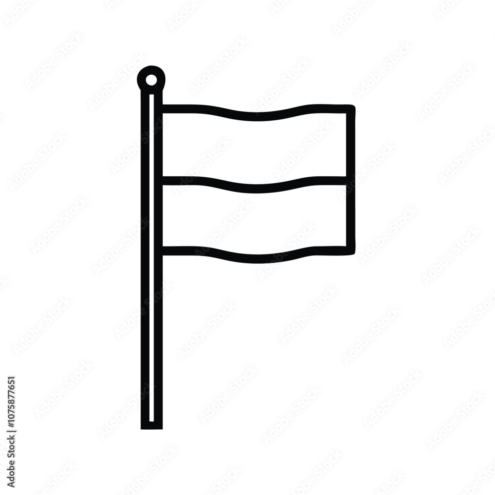 Poster waving flag vector icon black outline, black outline vector icon of a waving flag on a flagpole, fea