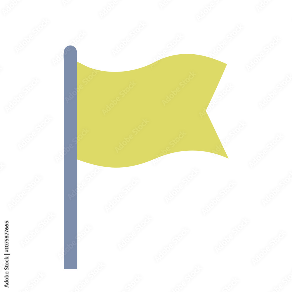 Poster yellow flag vector icon with flagpole, vector icon of a yellow flag on a blue flagpole, featuring a 