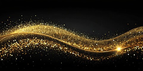 Obraz premium Luxurious black wavy background with shimmering golden glitter sparkles, luxury, black, wavy, background, golden, glitter