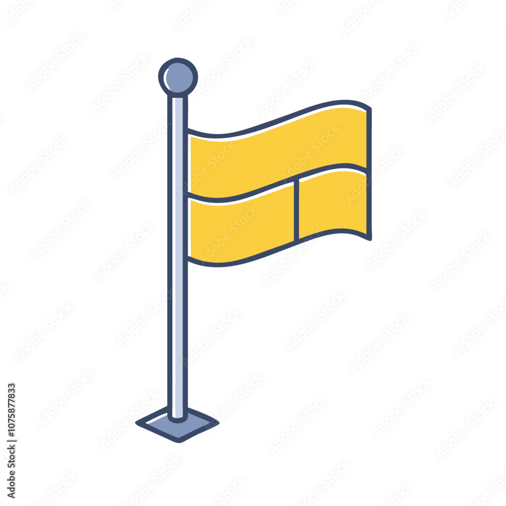 Poster yellow flag vector icon with flagpole, vector icon of a yellow flag on a blue flagpole, featuring a 