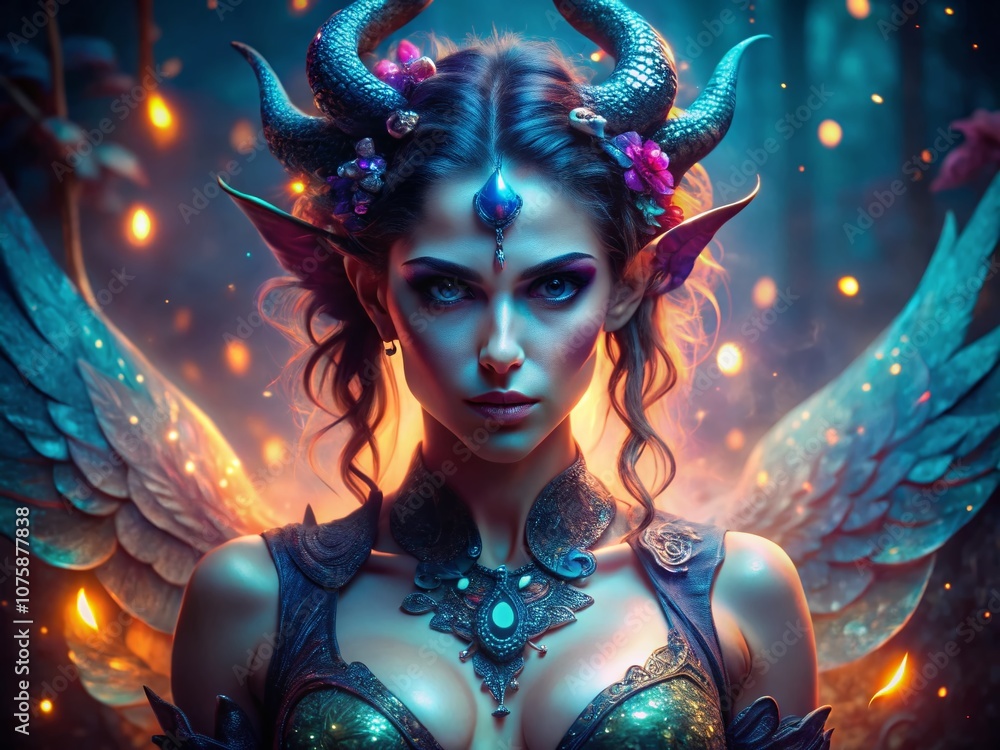 Aufkleber enigmatic ai succubus in a dreamlike realm of shadows and light, capturing the essence of fantasy an