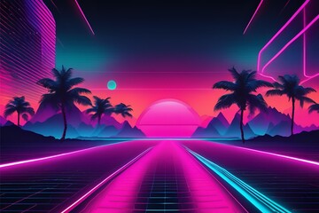 Fototapeta premium tropical sunset with palm trees There is space to copy text.