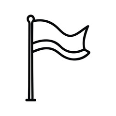 Waving flag vector icon outline style, Black and white vector icon of a waving flag with a simple outline design, shown on a flagpole.
