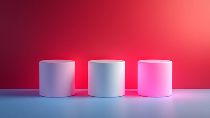 Fototapeta premium Colorful cylindrical displays illuminated in pink and white for a romantic Valentine's Day setup