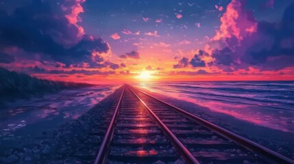 A railway track running alongside a beautiful beach,