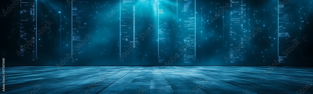 Leinwandbilder a futuristic digital background featuring glowing blue lights and abstract patterns that evoke a sen